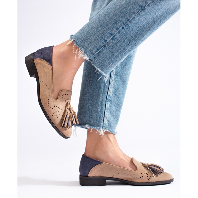 Mocasini de piele intoarsa bej ajurata de la Daszyński 2