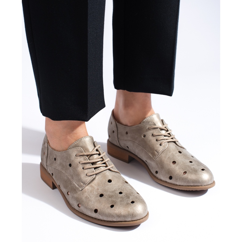 Daszyński pantofi de damă ajurati aurii de aur 2