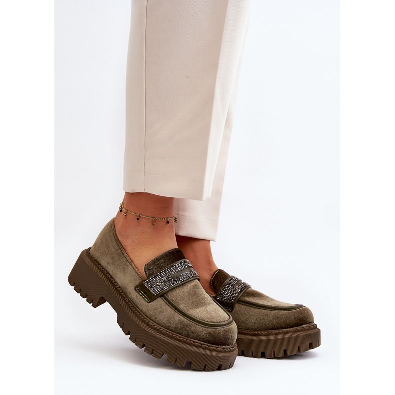 Mocasini De Dama Velour Cu Decorat, Verde Inchis Wendreda 2