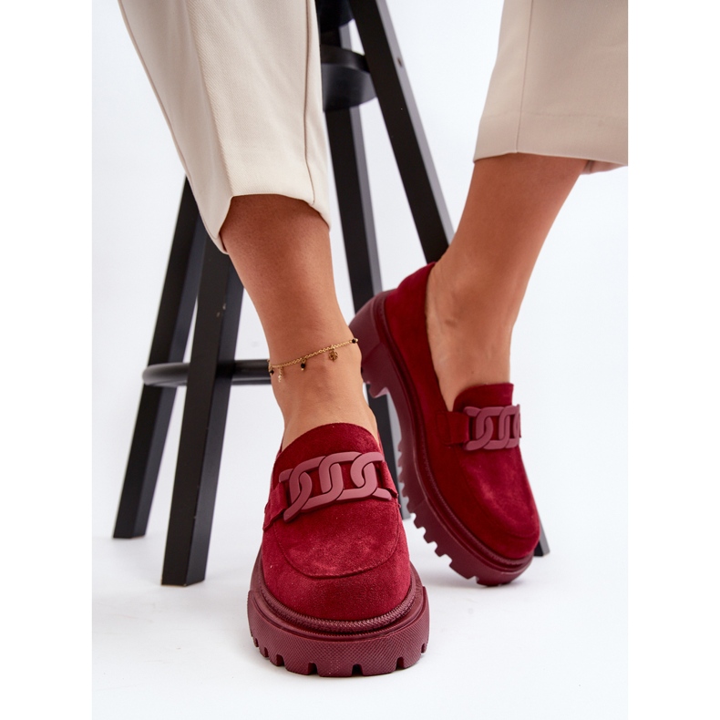 Mocasini de damă cu lanț, burgundy Mevre roșu 1 Mocasini de damă cu lanț, burgundy Mevre roșu 1