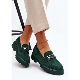 Mocasini de dama cu decor, verde inchis Omavia 2