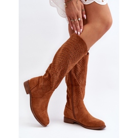 Cizme plate S.barski HY66-150 Ajurate Camel maro 2 Cizme plate S.barski HY66-150 Ajurate Camel maro 2