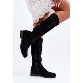 S.barski HY66-150 Cizme ajurate cu toc plat, negru 1 S.barski HY66-150 Cizme ajurate cu toc plat, negru 1