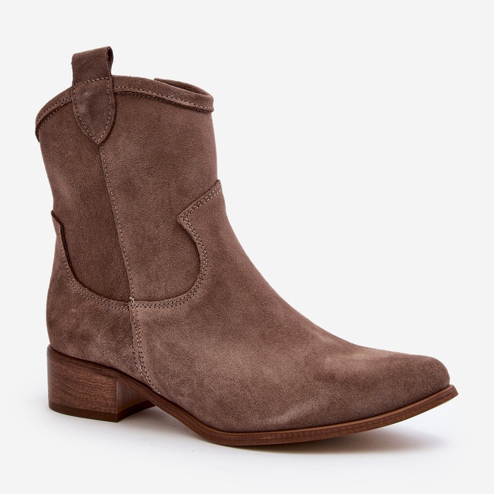 Cizme de cowboy din piele intoarsa Zazoo 3329, cu tocuri joase, bej inchis 2 Cizme de cowboy din piele intoarsa Zazoo 3329, cu tocuri joase, bej inchis 2