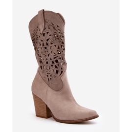 Botine de damă ajurate Zazoo 3414 din piele intoarsa Cappucino bej 2