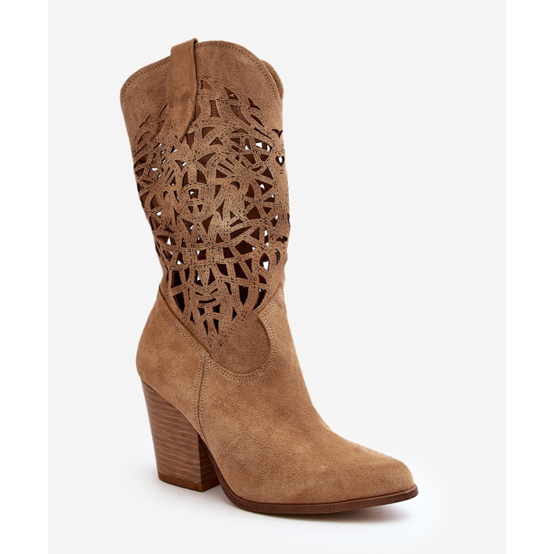 Botine ajurate pentru femei Zazoo 3414, piele intoarsa, bej 1