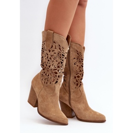 Botine ajurate pentru femei Zazoo 3414, piele intoarsa, bej 2