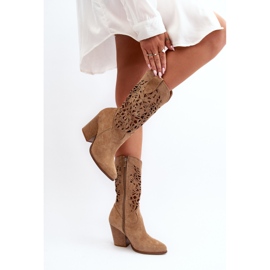 Botine ajurate pentru femei Zazoo 3414, piele intoarsa, bej 4