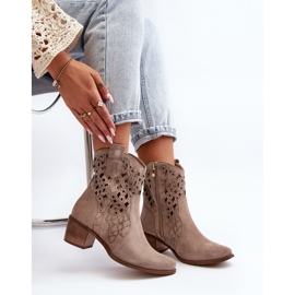 Zazoo 3394 Cizme ajurate Cappucino pentru damă cu toc înalt bej 1