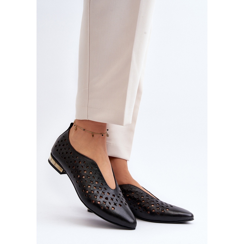 Zazoo 2883 Pantofi de balerina ajurata din piele naturala, negru 2