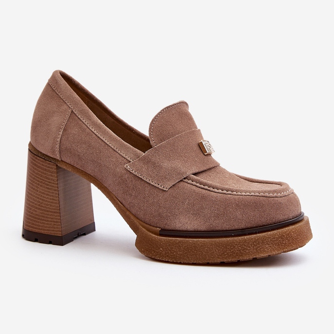 Zazoo 20169 Pantofi din piele intoarsa cu toc inalt, bej inchis 1