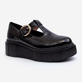 Zazoo 20102 Pantofi la modă din piele lăcuită pe o platformă masivă, negru 1