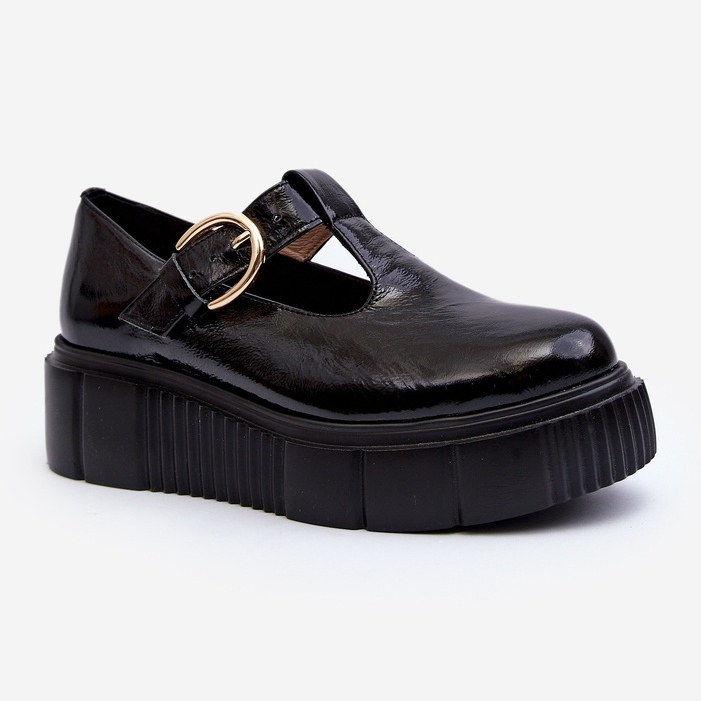 Zazoo 20102 Pantofi la modă din piele lăcuită pe o platformă masivă, negru 1