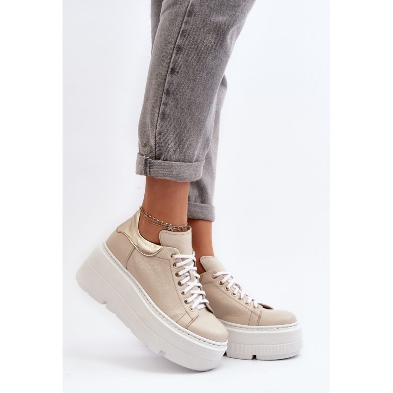 Pantofi sport Zazoo 10165 pentru femei pe o platformă masivă, bej 1