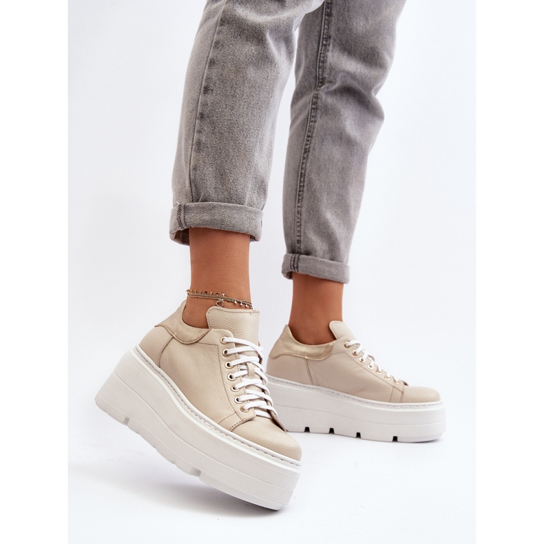 Pantofi sport Zazoo 10165 pentru femei pe o platformă masivă, bej 2