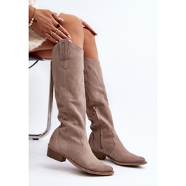 Zazoo 3427 Cizme de cowboy Cappuccino din piele intoarsa pentru dama bej 1