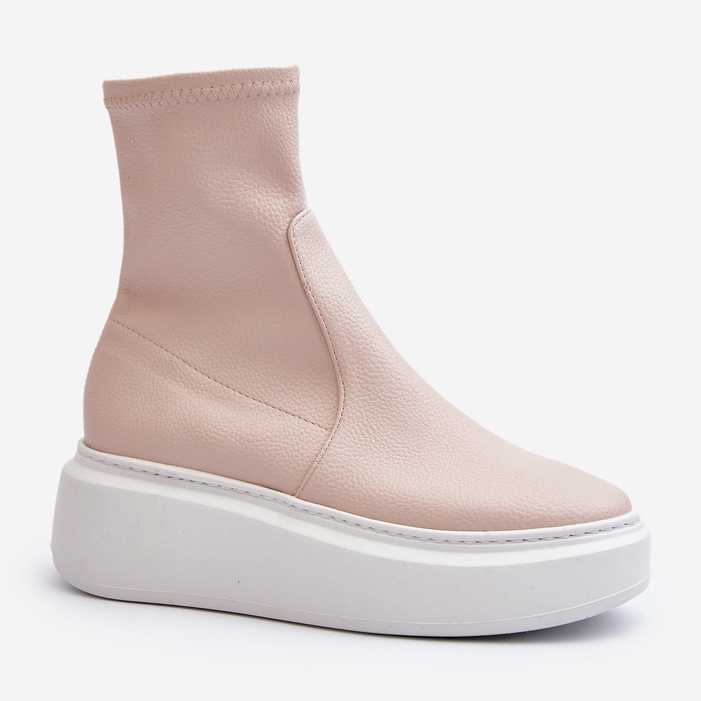 Botine de piele pentru femei Zazoo 3395 pe o platformă masivă, bej 2