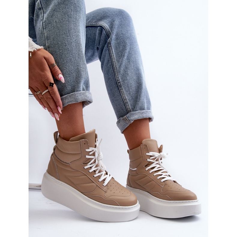 Pantofi sport din piele pentru femei Zazoo 3392/X pe platformă, bej 1