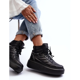 Pantofi sport din piele pentru femei Zazoo 3392/X pe platformă, negru 1