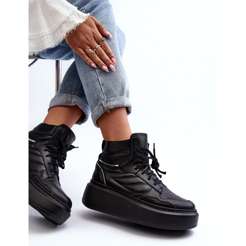 Pantofi sport din piele pentru femei Zazoo 3392/X pe platformă, negru 1