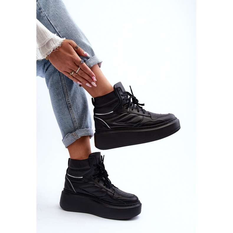 Pantofi sport din piele pentru femei Zazoo 3392/X pe platformă, negru 2