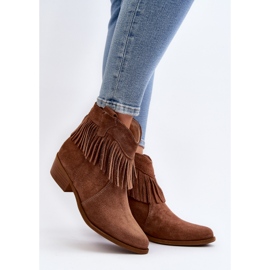 Botine de damă Zazoo 3430 din piele intoarsa cu franjuri camel maro 2