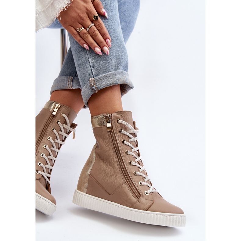 Pantofi pană din piele Zazoo 3081, bej 1