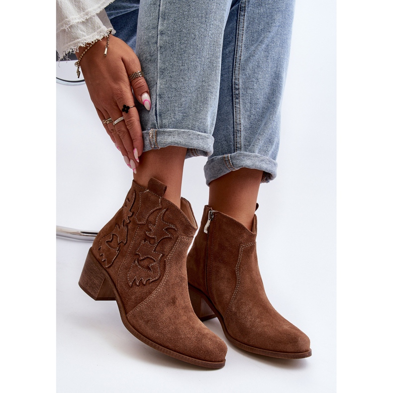 Cizme de cowboy din piele intoarsa pentru dama Zazoo 3426, maro 1