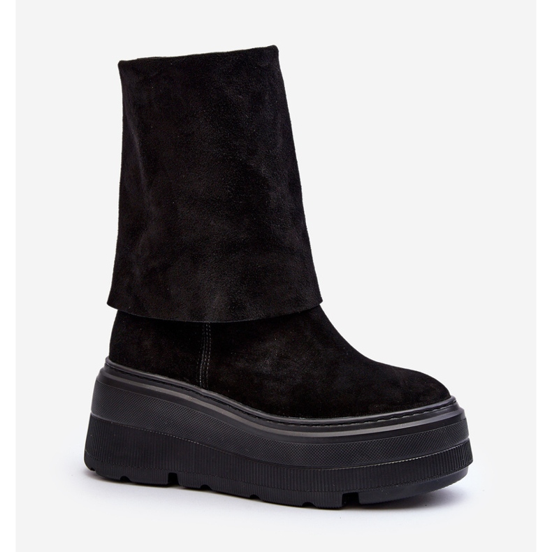 Botine pentru femei Zazoo 3410 din piele intoarsa pe o platforma masiva, neagra negru 2