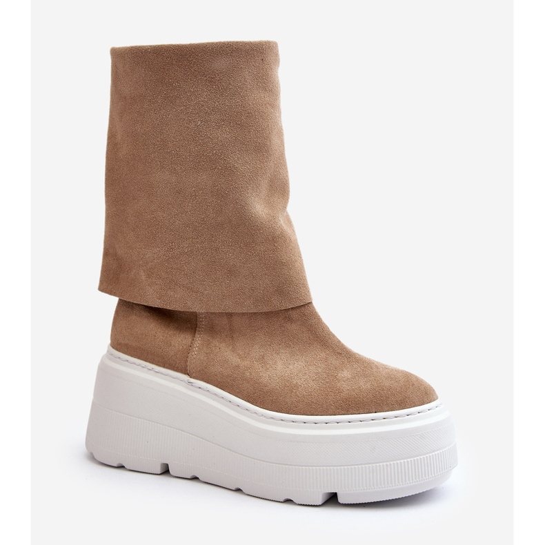 Botine pentru femei Zazoo 3410 din piele intoarsa pe o platforma masiva, bej 1