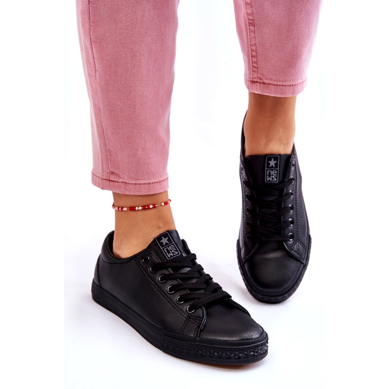 News Adidatori negri legați din piele pentru femei negru 5