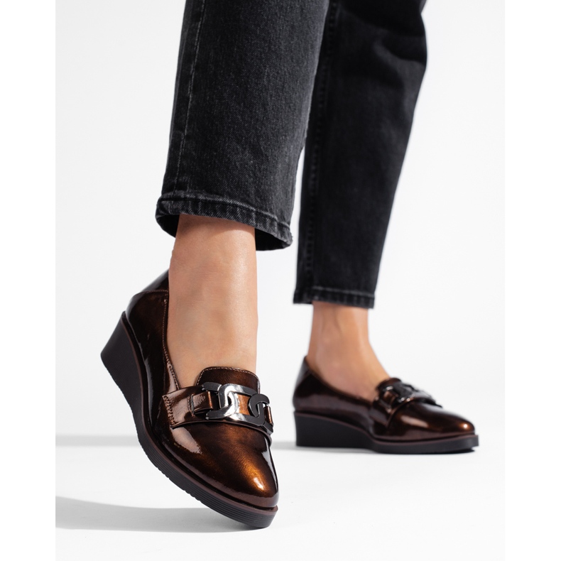 W. Potocki Pantofi de damă Potocki din piele lăcuită cu pană joasă maro 1