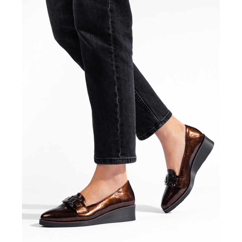 W. Potocki Pantofi de damă Potocki din piele lăcuită cu pană joasă maro 2