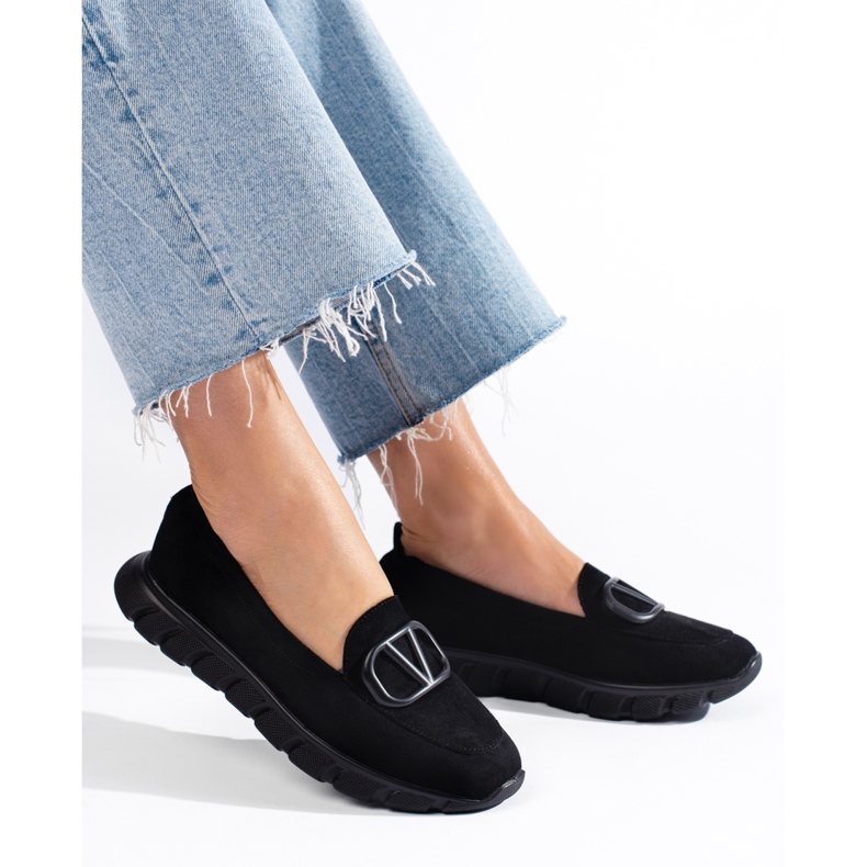 Mocasini de dama din piele intoarsa cu platforma Vinceza negri negru 1