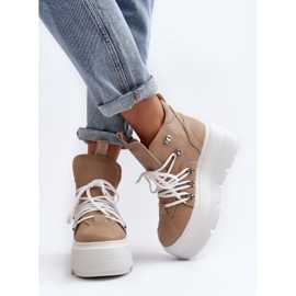 Pantofi sport pentru femei Zazoo 3416 din piele, bej 2