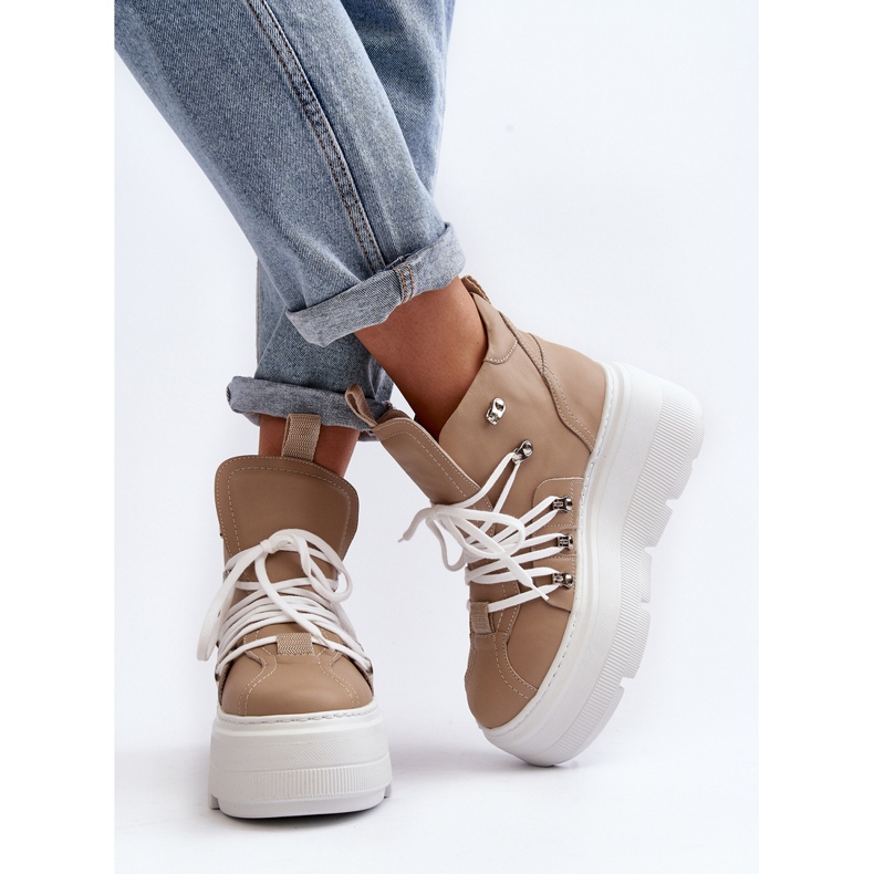 Pantofi sport pentru femei Zazoo 3416 din piele, bej 2