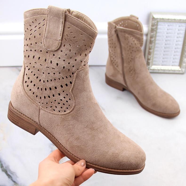 Botine ajurate dama piele intoarsa bej S.Barski HY66-135 1