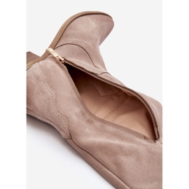 Zazoo 3427 Cizme de cowboy Cappuccino din piele intoarsa pentru dama bej 2