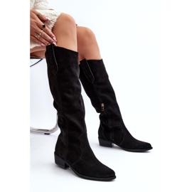 Cizme de cowboy din piele intoarsa Zazoo 3427 negre negru 1