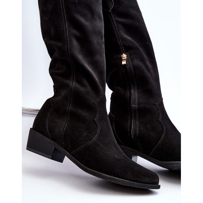 Cizme de cowboy din piele intoarsa Zazoo 3427 negre negru 2