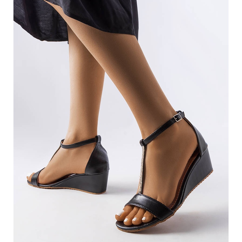 Sandale negre cu pană cu strasuri Flusing negru 1