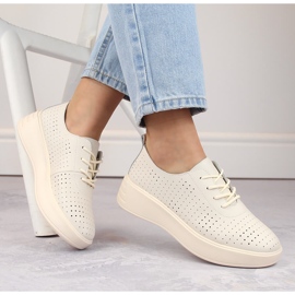 Pantofi de dama din piele ajurata cu siret, bej, Sergio Leone SP018 1