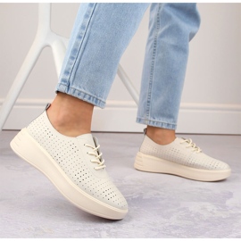 Pantofi de dama din piele ajurata cu siret, bej, Sergio Leone SP018 2