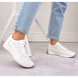 Pantofi dama din piele ajurata, alb, Sergio Leone SP013 2