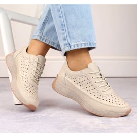 Pantofi dama din piele ajurata, bej, Sergio Leone SP013 1