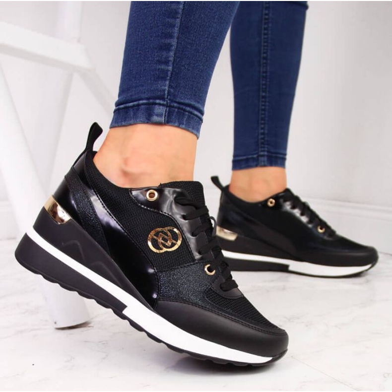 Pantofi cu pană eVento W EVE274A, negri negru 2