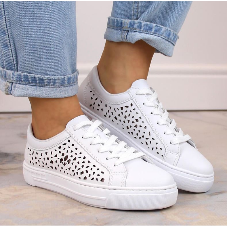 Pantofi confortabili din piele Rieker W RKR641, albi 2