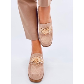 Mocasini Lorenz Camel cu toc inalt cu pietre bej 1