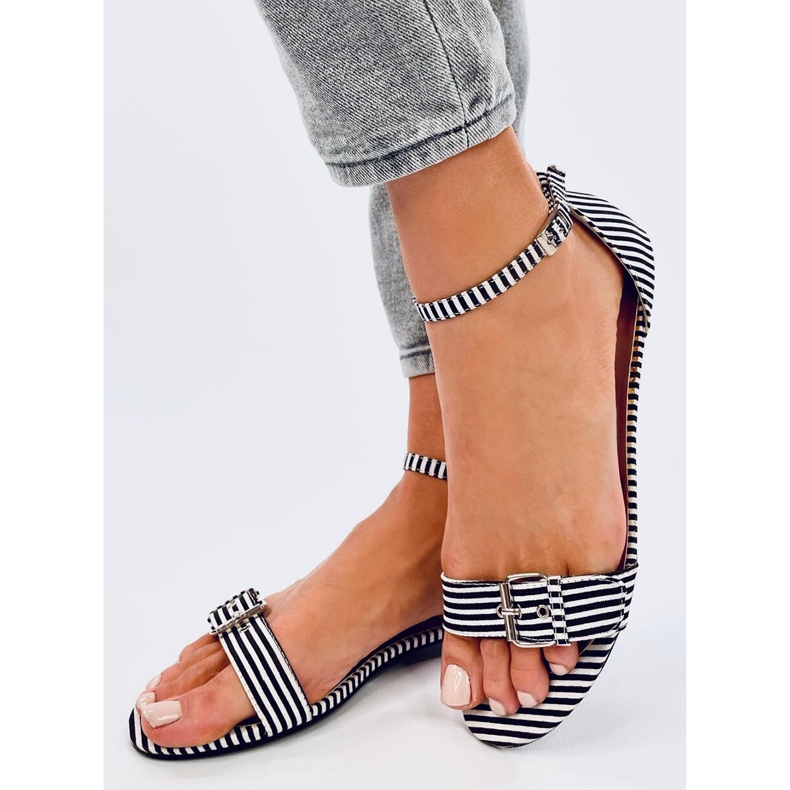 Sandale cu dungi Ditty Black - calitatea a 2-a alb 2