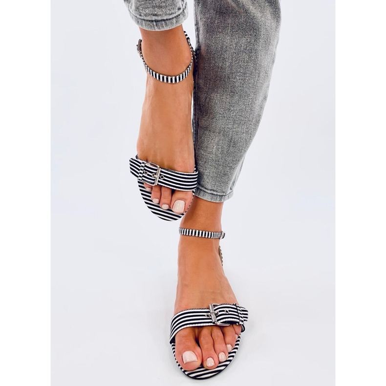 Sandale cu dungi Ditty Black - calitatea a 2-a alb 1